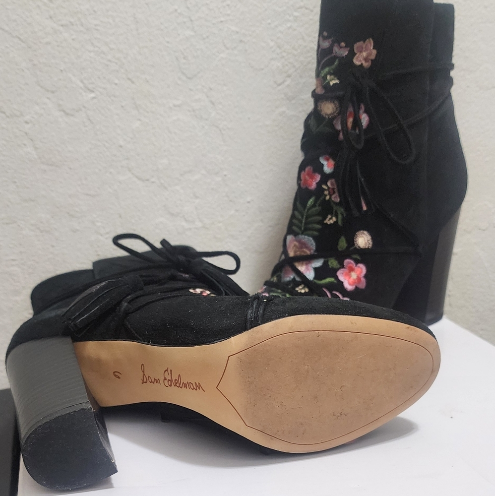 Sam Edelman Black Floral Heeled Boots - Picture 2 of 4